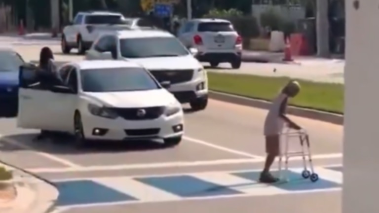 Men Jump Out Of Their Car When They See Grandma Crossing The Road With A Walker